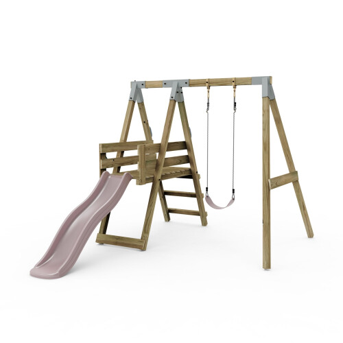 Rebo Premium Single Garden Swing with Deck for Kids - Flex Dusky Pink