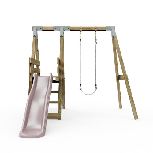 Rebo Premium Single Garden Swing with Deck for Kids - Flex Dusky Pink 1