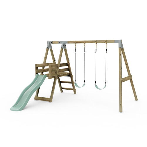 Rebo Premium Double Garden Swing with Deck for Kids - Flex Mint Green
