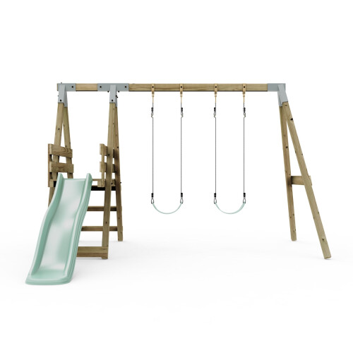 Rebo Premium Double Garden Swing with Deck for Kids - Flex Mint Green 1