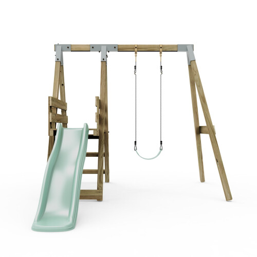 Rebo Premium Single Garden Swing with Deck for Kids - Flex Mint Green 1