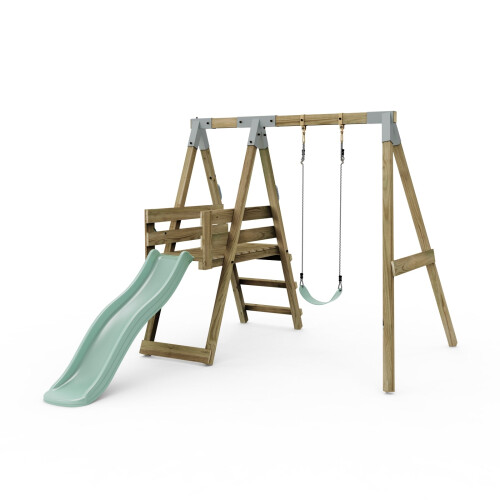 Rebo Premium Single Garden Swing with Deck for Kids - Flex Mint Green