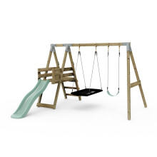 Premium Double Garden Swing with Deck for Kids and Boat Swing - Mint Green