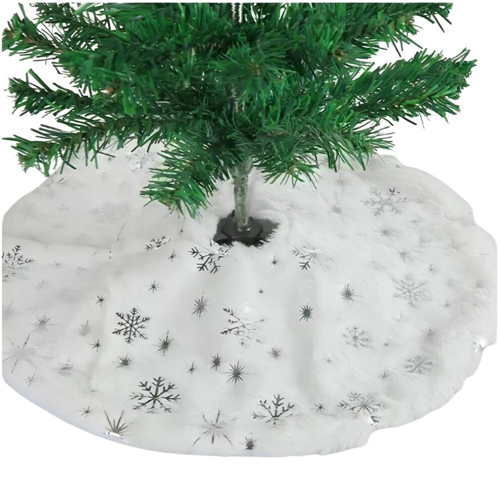 (Silver Snowflake) 38CM White Snowflake Plush Christmas Tree Skirt