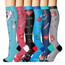 (6 Pairs Set l#, S/M) Compression Socks Bundle Set for Sports & Yoga - Long Calf High Socks with Progressive Compression, Muscle Support & Athletic Recovery - Unisex