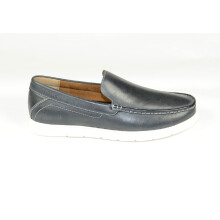 (UK Size 11, Navy) Front Dino Men's Leather Comfort style Formal Dress Slip On Casual Loafer Shoes