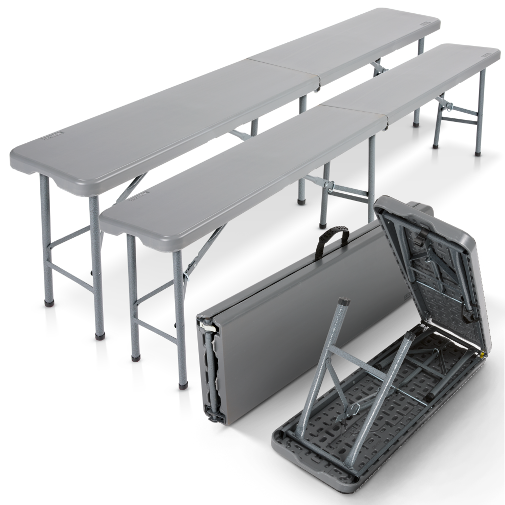 AREBOS 2x Beer Bench Folding Bench I Carrying Handle | 183 x 28 x 43 cm Folding Bench Camping Garden Party Bench Beer Tent Bench | Anthracite