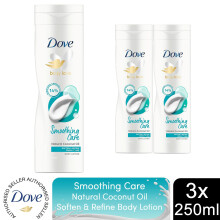 Dove Smoothing Care Body Lotion w/ Natural Coconut Oil Soften & Refine 250ml,3Pk