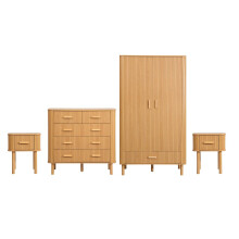 Oak Wooden 4 Piece Furniture Set Wardrobe Chest of Drawers Bedsides Birlea Axel