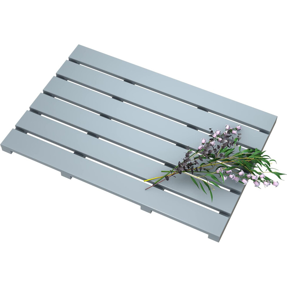 Rackhams Grey Bamboo Bathroom Bath Mat 60X35cm Non-Slip Feet Ideal For Indoor & Outdoor Use Bathroom Duckboard - 1 - Bamboo - Image 3