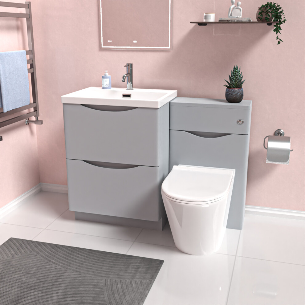 Nes Home 600Mm Freestanding Matte Vanity Cabinet, Wc & Rimless Btw Toilet Grey
