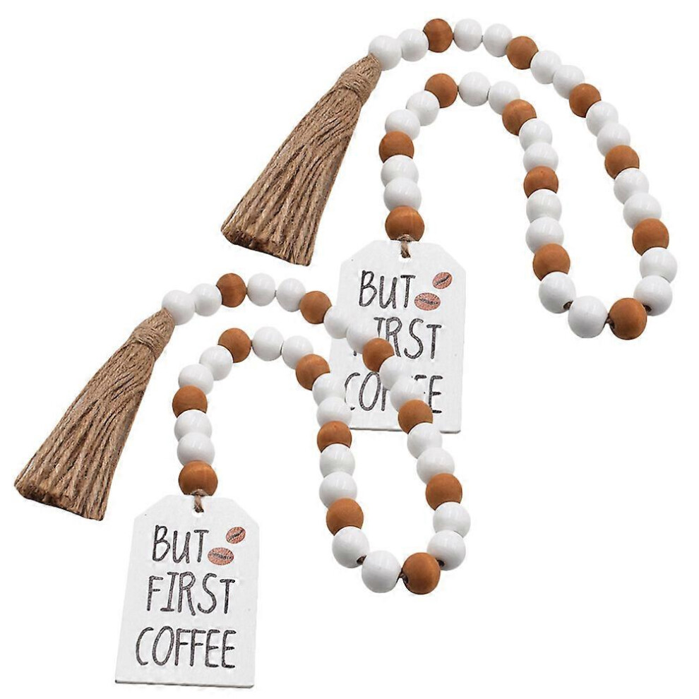 Kricely (As Show, One Size) 2Pcs Tassel Wooden Bead Garland Household Wall Hanging Pendant Wall Beaded Garland Decoration