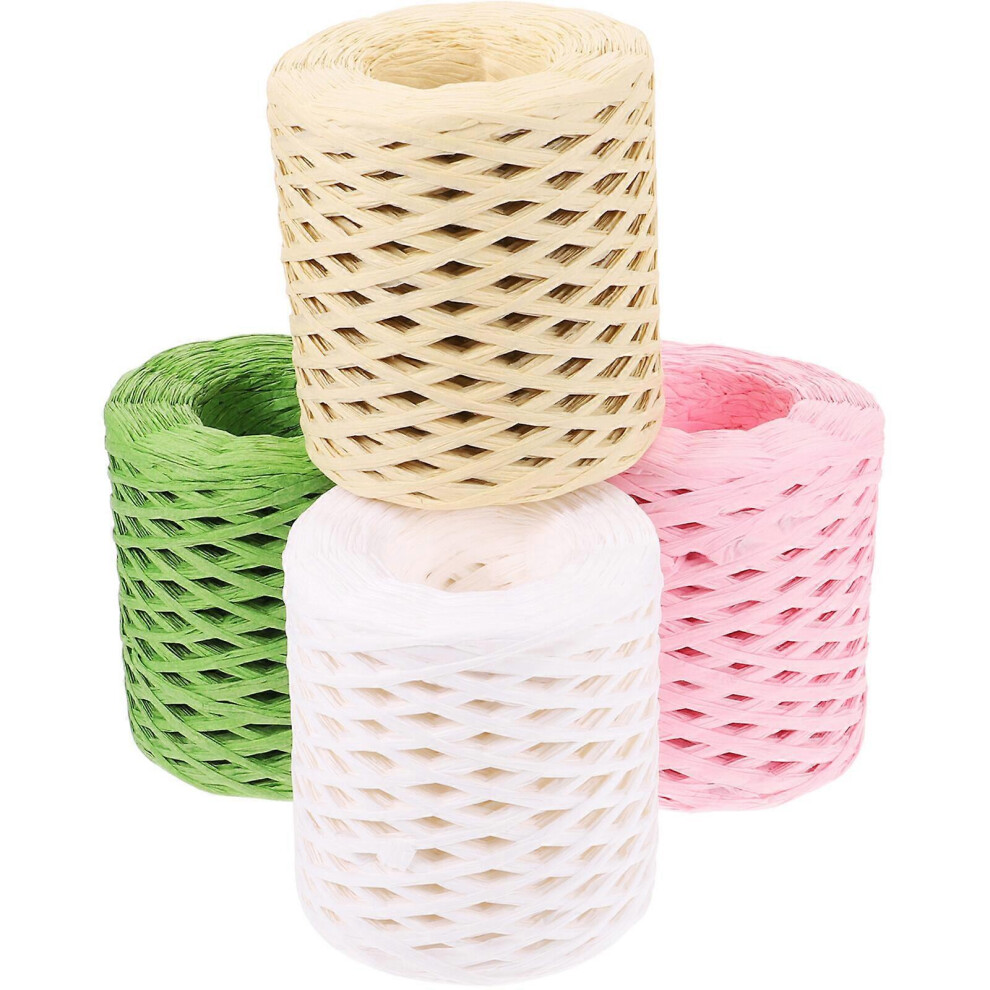 Kricely (As Show, One Size) 4 Rolls Raffia Diy Ribbon Twine Strings Decorative Paper Twine Raffia Ribbon