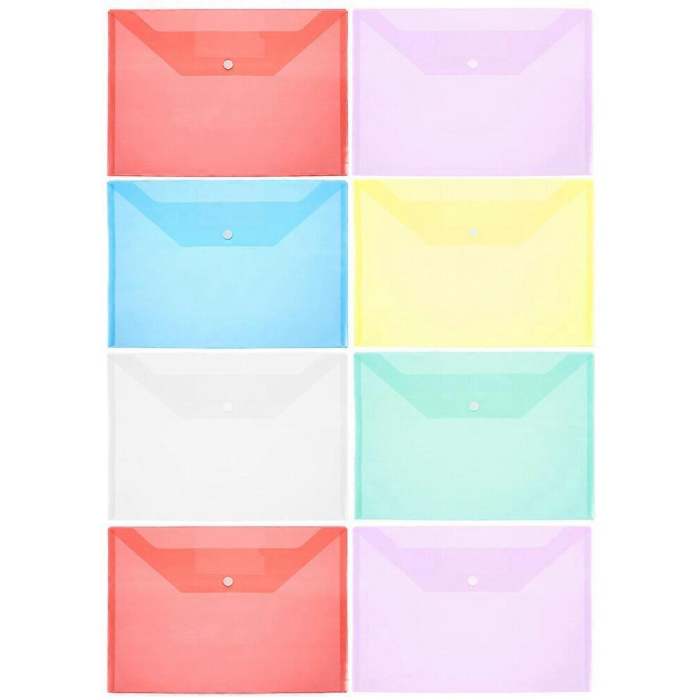 Kricely (As Show, One Size) 8Pcs Documents Envelopes Button File Bags Transparent File Pockets Plastic Document Storage Bags