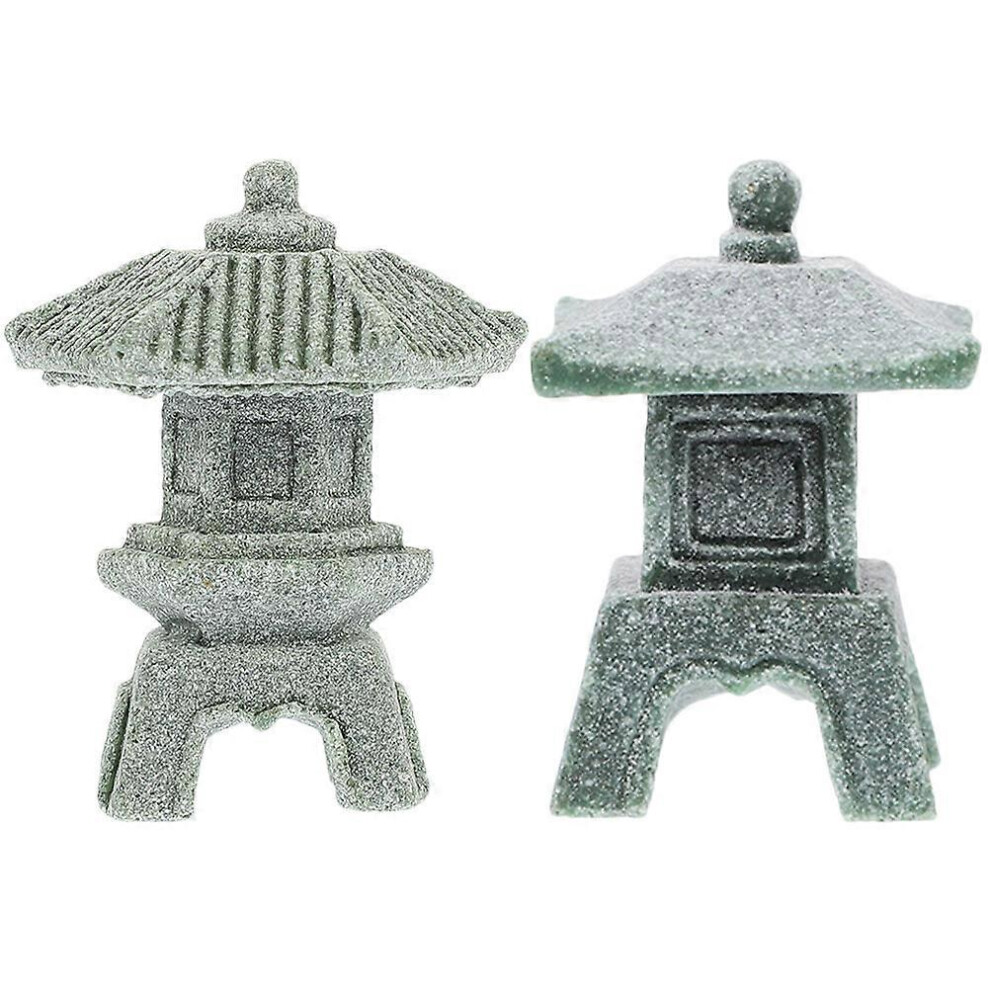 Kricely (As Show, One Size) 2Pcs Zen Garden Pagoda Statue Mini Pagoda Model Miniature Pagoda Tower Model Decoration