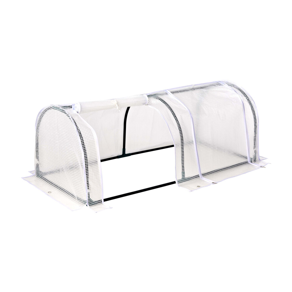 Gardenkraft (2 Sections) Polytunnel Greenhouses / Sturdy Steel Frame & Plastic Mesh Cover / Easy Access Roll Up Zipper Doors