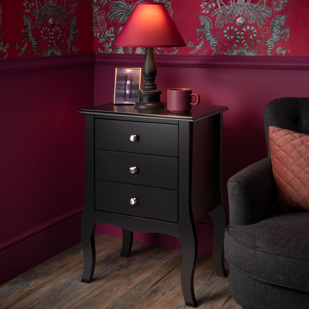 (Camille Side Table Chest 3 Drawer in Black) Camille Side Table Chest in Black