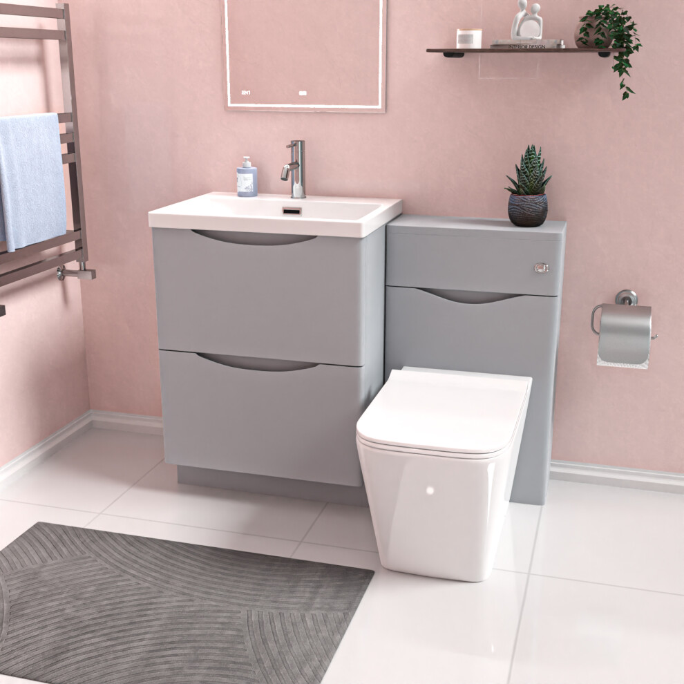 Nes Home 600mm Freestanding Vanity Cabinet, WC & Square BTW Toilet Set