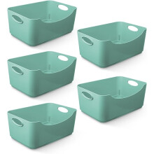 KEPLIN 5 Pack Plastic Studio Storage Basket, Portable Container Boxes with Handles, Teal