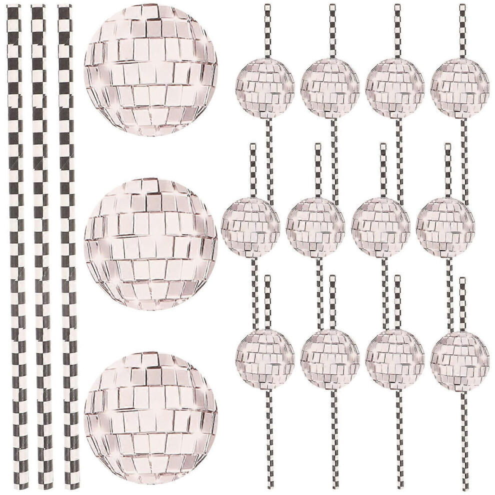 Kricely (As Show, One Size) 12Pcs Paper Straws Decorative Straws Disco Ball Straws Party Disco Straw Decoration