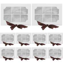 (As show, One size) 10pcs Cupcake Boxes Clear Window Bakery Box with 6 Hole Inserts Cake Packaging Boxes Cookie Boxes