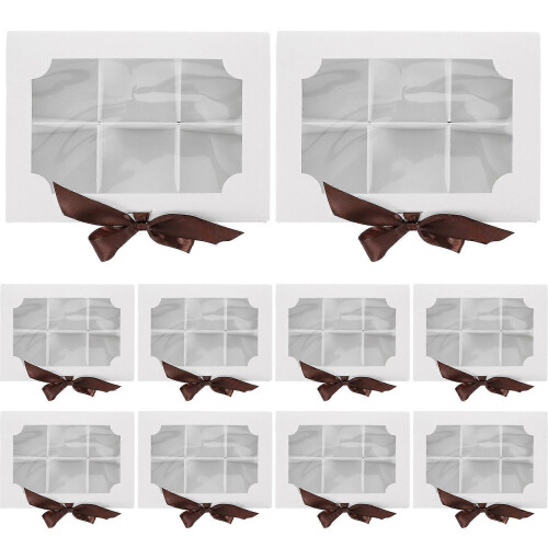 (As show, One size) 10pcs Cupcake Boxes Clear Window Bakery Box with 6 Hole Inserts Cake Packaging Boxes Cookie Boxes
