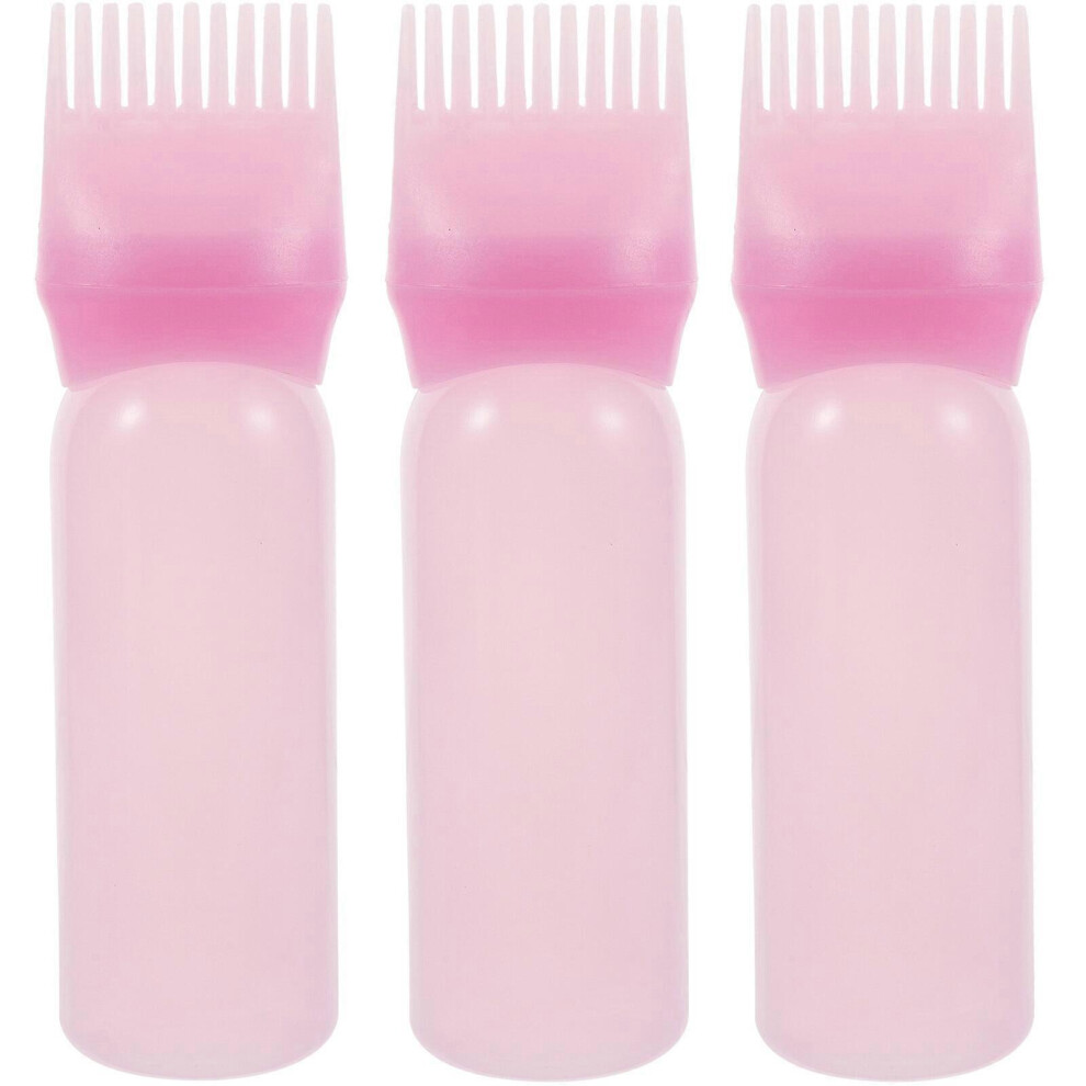 Kricely (17.50X4.50x4.50cm, ) 3Pcs Root Comb Applicator Bottle Hair Oil Applicator Bottle Hair Dye Comb Bottle Pink