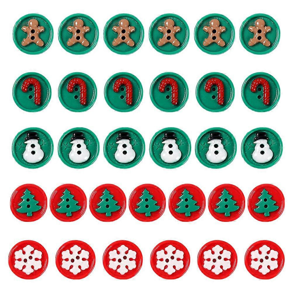 Kricely (As Show, One Size) 50Pcs Xmas Resin Button Diy Accessory Snowman Xmas Tree Snowflake Decor Buttons