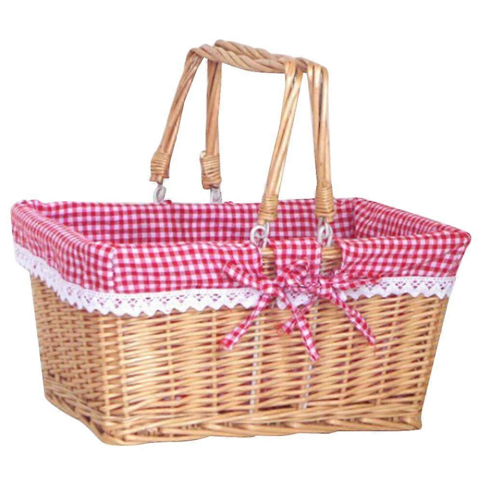 Kricely (As Show, One Size) Wicker Woven Hand Basket Outdoor Handle Fruits Basket Picnic Woven Vegetable Basket