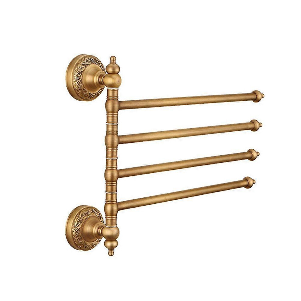 Kricely (As Show, One Size) Retro Copper Towel Rack Rotatable Antique Brass Bathroom Shelf Towel Holder Towel Bar Household Supplies (4 Tiers)