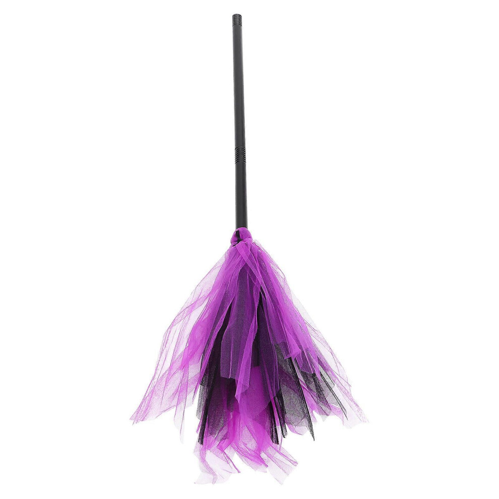 Kricely (, One Size) Halloween Witch Broom Gauze Plastic Witch Broomstick Detachable Witch Broom Prop Purple