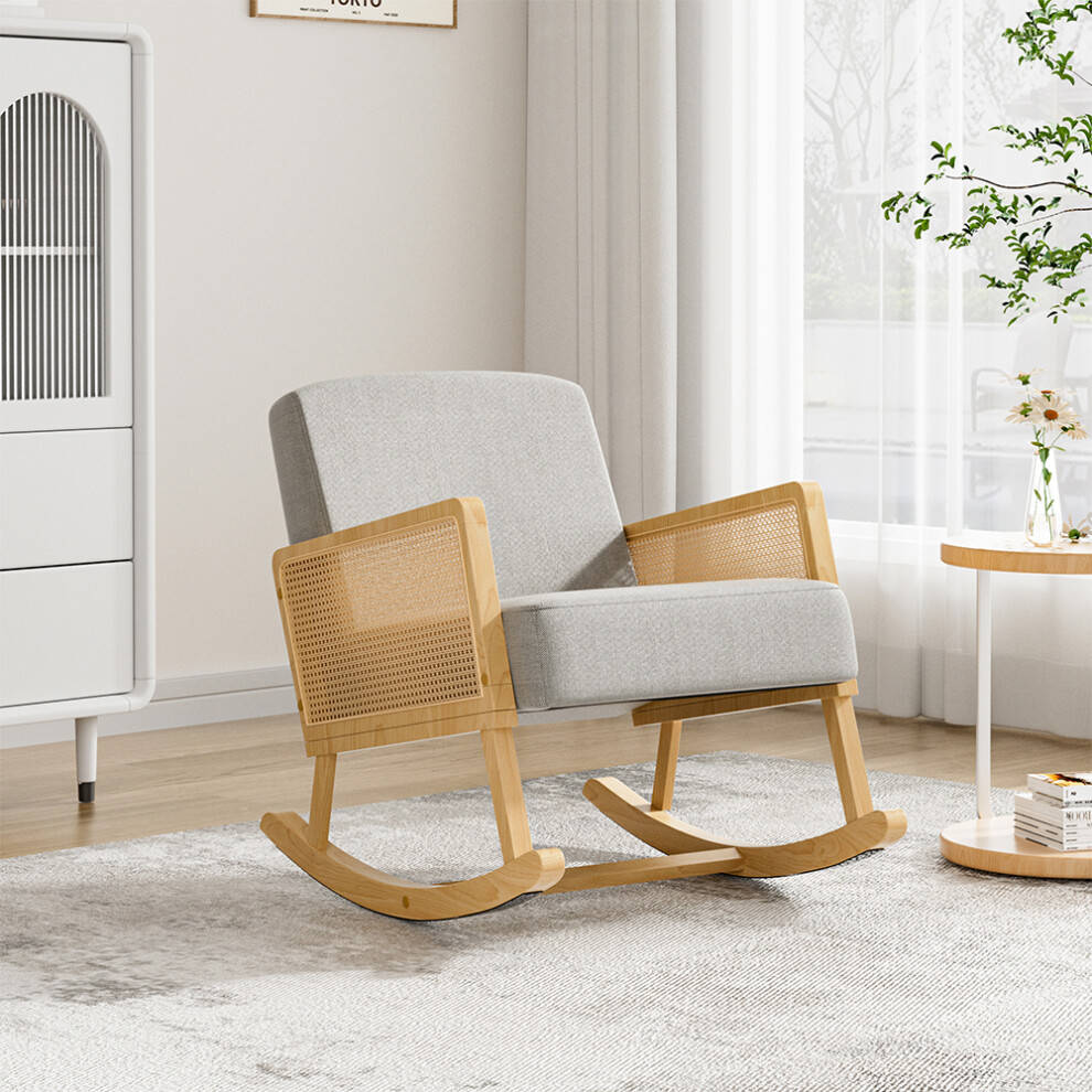 (Grey) Linen Wooden Rocking Chair