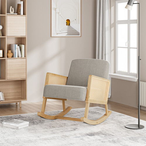 Living And Home (Grey) Linen Wooden Rocking Chair 2