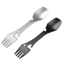 (As show, One size) 2 Pcs Camping Dinnerware Dinner Spoons Combo Utensil Stainless Steel Spoon Comb Camping Spoon Fork