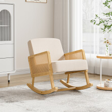 (Beige) Linen Wooden Rocking Chair