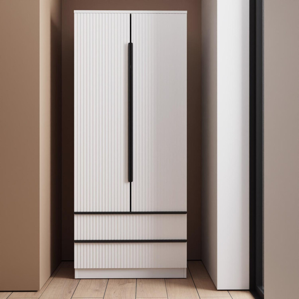 2 Door 2 Drawer Combination Wardrobe Matt White Scalloped Ripple Effect Finish