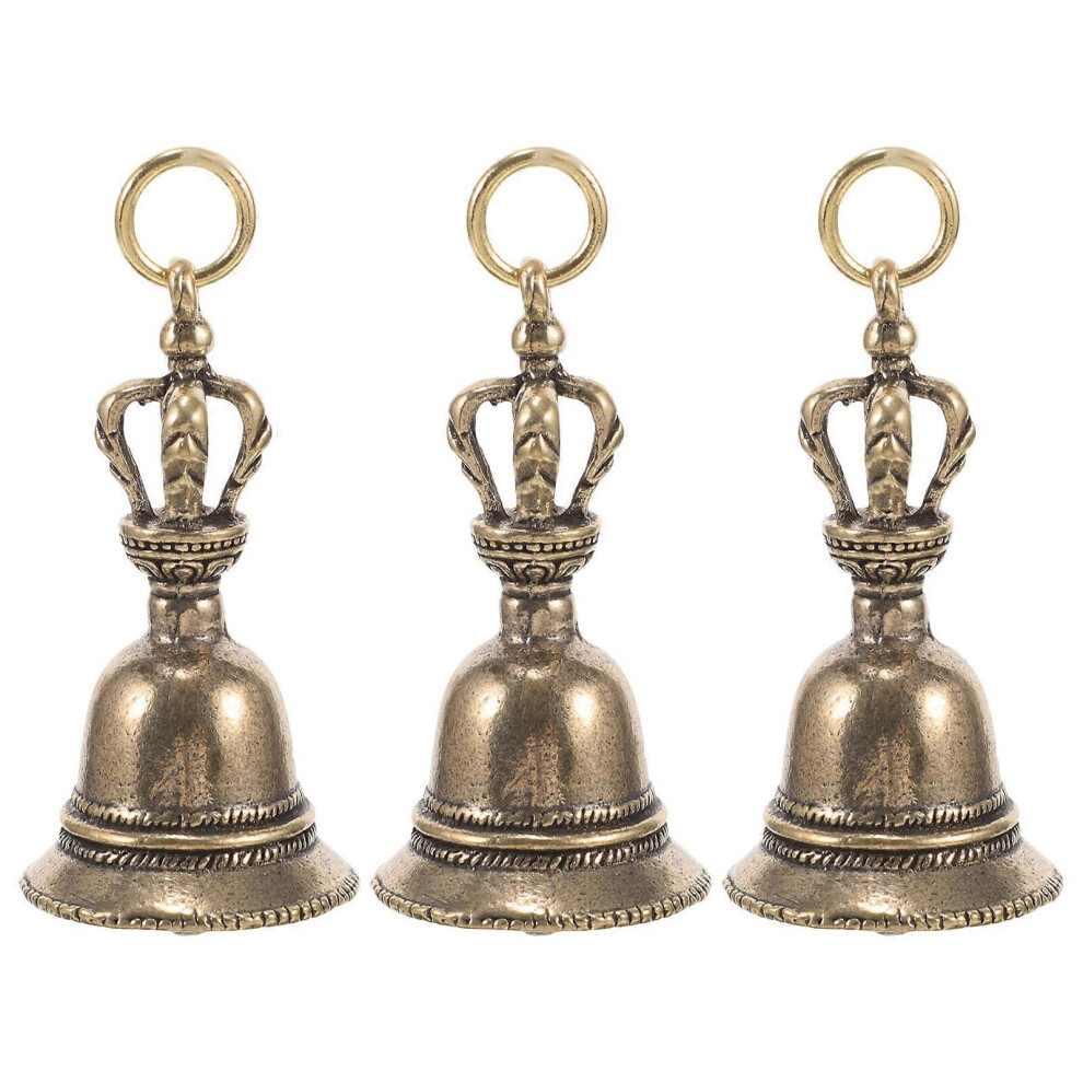 Kricely (As Show, One Size) 3Pcs Bell Charms Small Bell Ornament Vintage Brass Pendant Christmas Bells For Crafts Keyring Charm