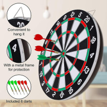 (As show, One size) Dart Board Set,double-sided 15 Inch Dartboard Game With 6 Brass-plastic Darts,family Leisure Sport