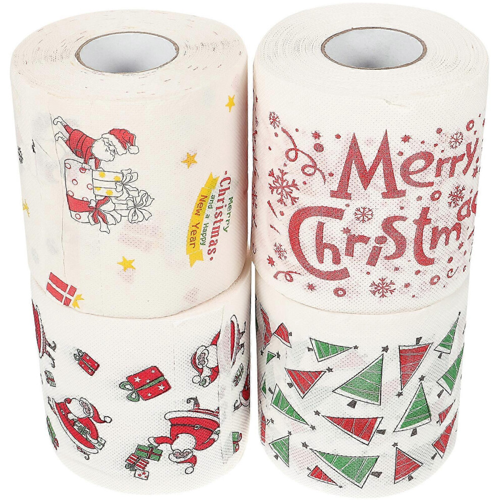 Kricely (As Show, One Size) 4 Rolls Of Christmas Toilet Paper Christmas Pattern Printed Disposable Toilet Paper Napkins Tissue