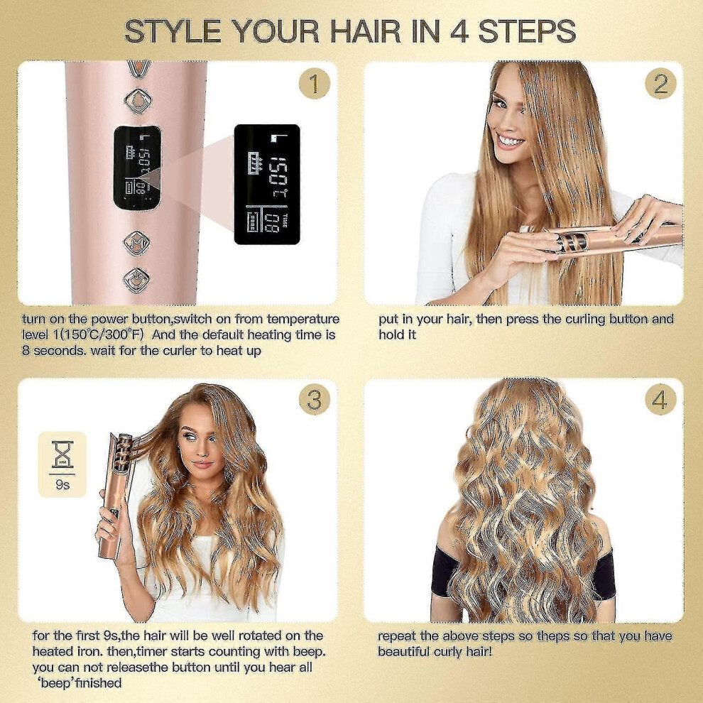 Exsader Not,Specified (As Show, One Size) Hair Curlers For Long Hair Cordless Automatic Hair Curler Curling Wand Adjustable Temperature Yanlieso