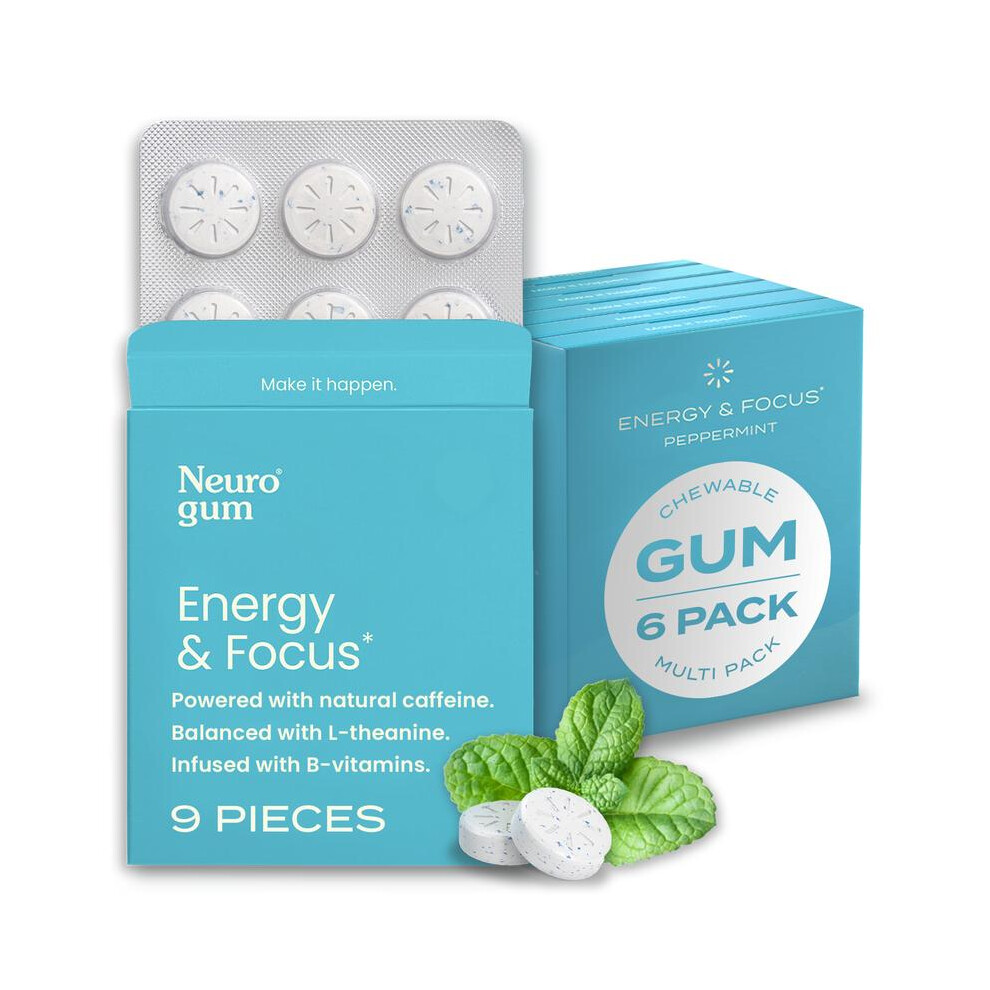 Neuro Energy Caffeine Nootropics For Energy & Focus - Sugar-Free With L-Theanine, Caffeine, Vitamin B12 & Vitamin B6 - Peppermint Flavor