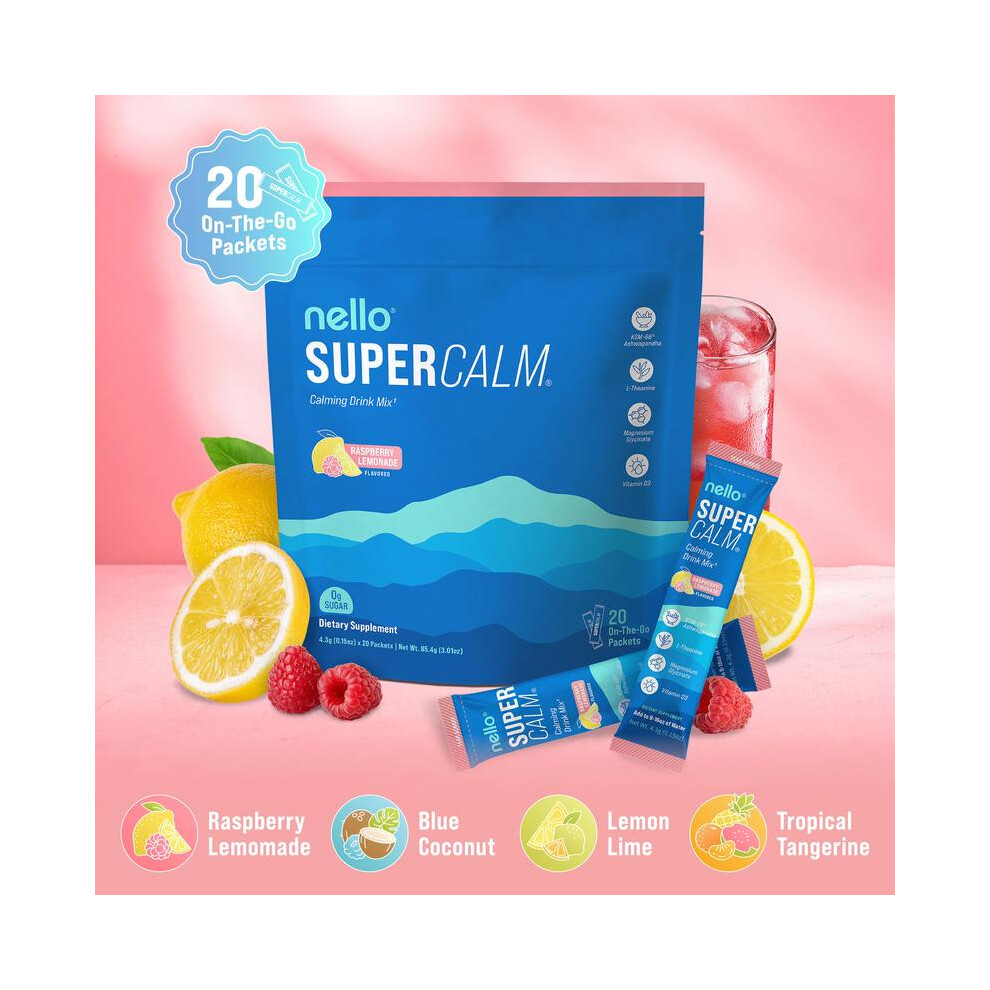 Nello Supercalm – Calming Drink Mix with KSM-66 Ashwagandha, Vitamin D3, Magnesium & L-Theanine – Supports Cortisol Balance, Mood & Sleep