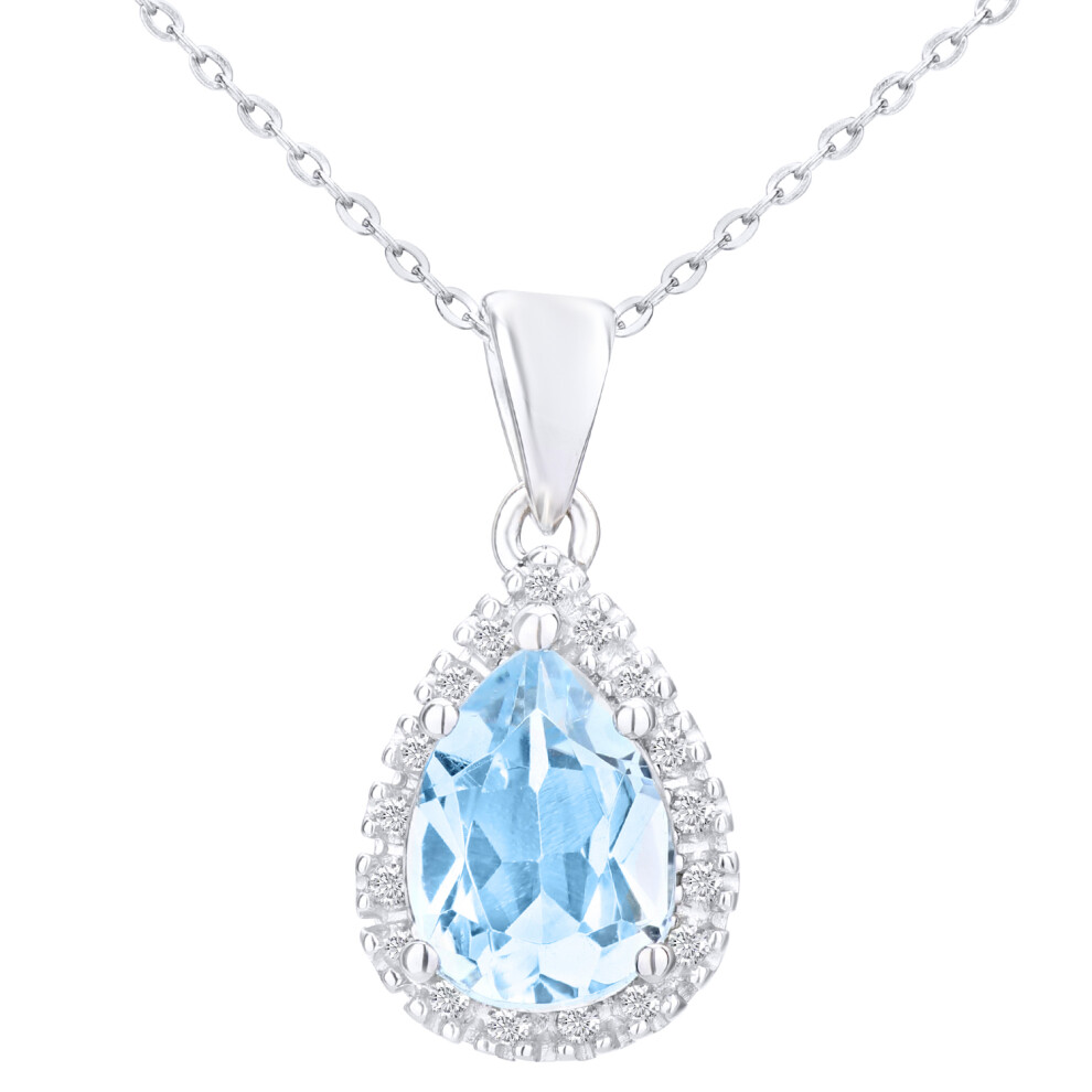 Jewelco London 9ct White Gold Round 7pts Diamond Pear 3.5ct Blue Topaz Teardrop Pendant Necklace 18 inch 46cm - PP0AXL3820WBT