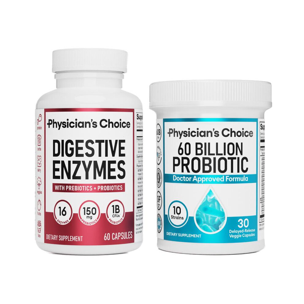 Physician's Choice Hack your Tummy Bundle: Digestive Enzymes & 60 Billion Probiotic - Digestion, Immune & Bloating Support for Men & Women