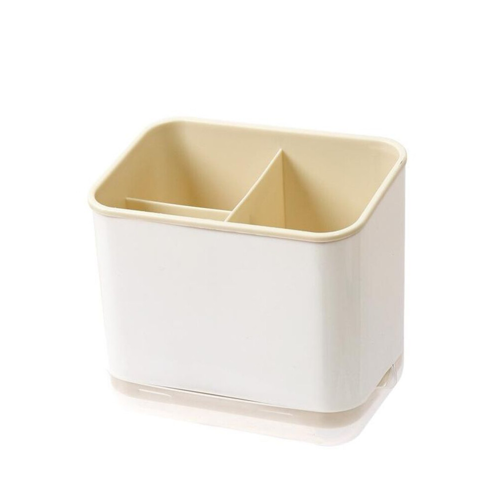 (beige) Double Layer Detachable Chopsticks Cage Multifunctional Spoon Fork Storage Holder Cutlery Drain Rack Organizer Kitchen Utensils