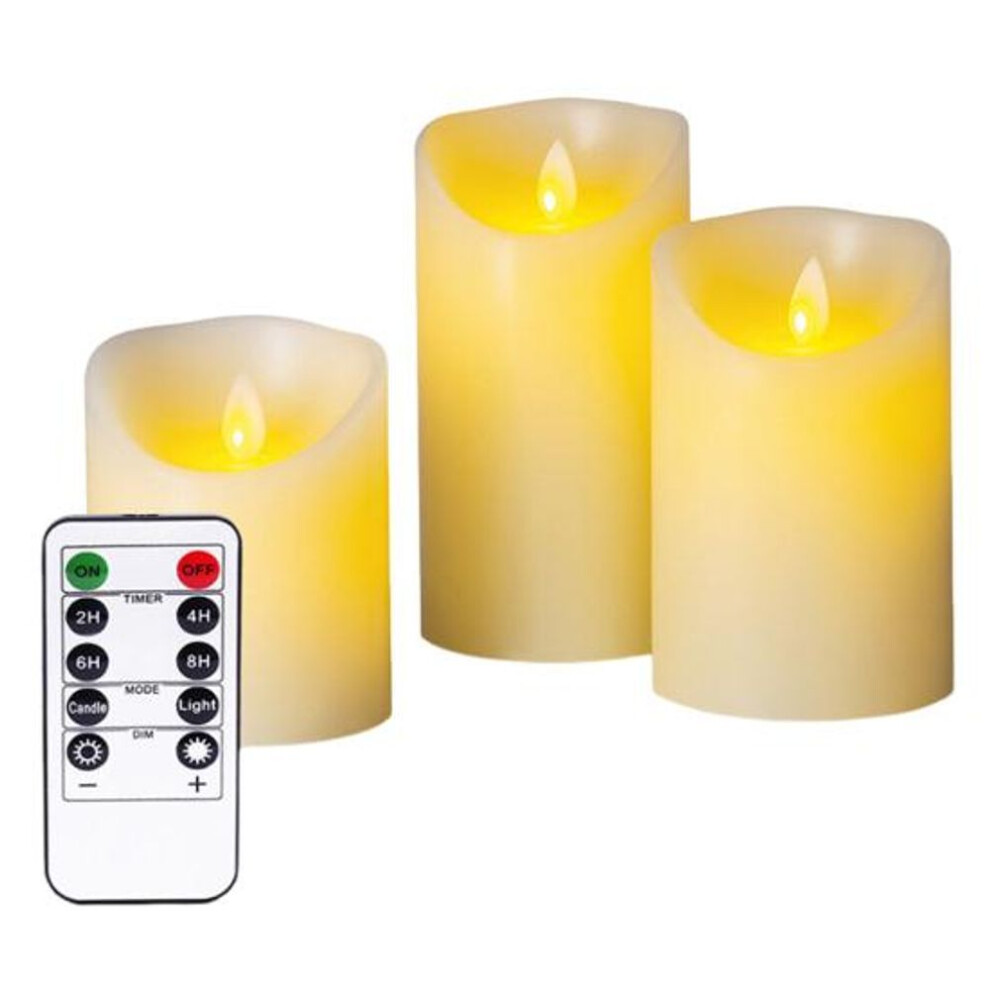 (white) 3pcs Led Flameless Candles Outdoor Real Wax Candle With Remote Control Indoor Battery Operated Flickering Led Pillar Candles