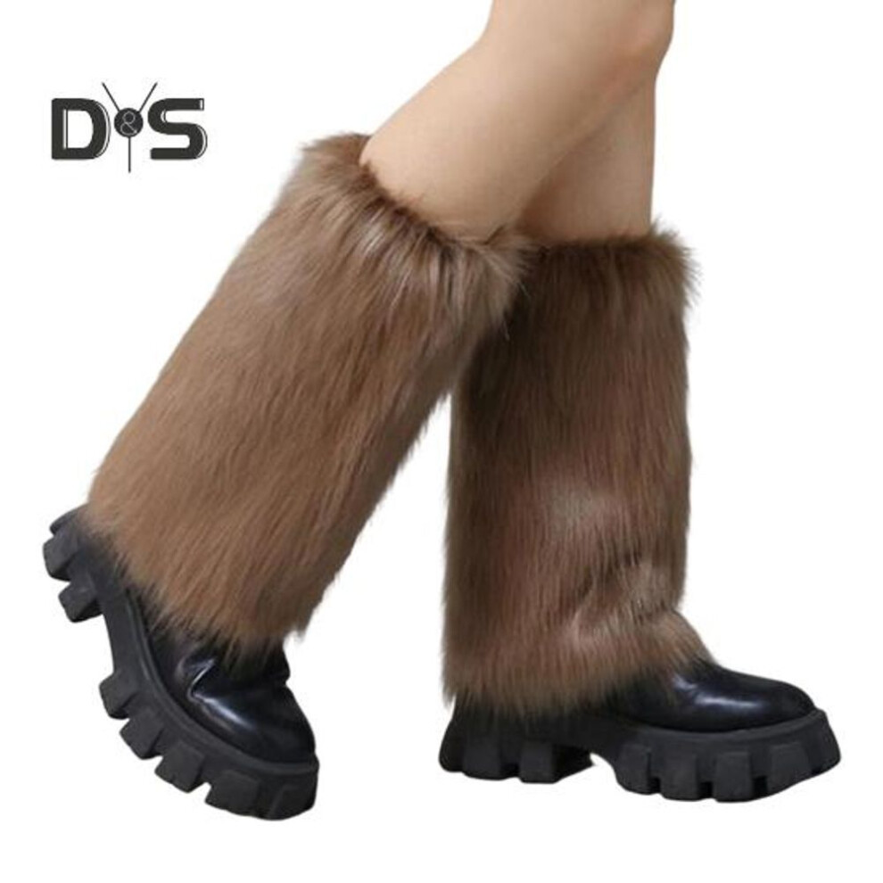 (khaki, 25 cm) 1 Pair Faux Fur Leg Warmers For Women Girls Plush Soft Boot Cuff Sleeves Fluffy Furry Leg Sleeve For Winter Warmth