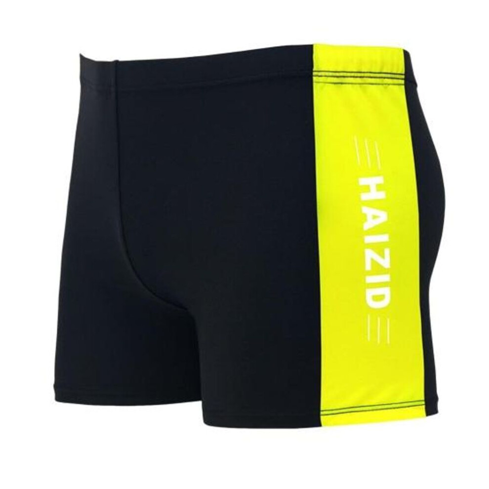 (yellow, 5XL) Adult Men Swimming Trunks Mid-rise Elastic Waist Patchwork Color Water Repellent Swimwear Swimming Trunks