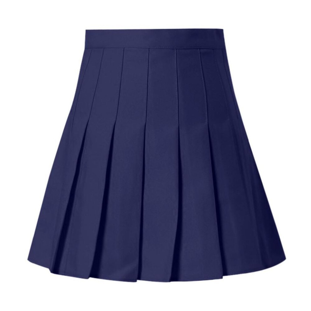 (blue, L) Women&apos;s Summer High Waist Pleated Satin Skirt Mini Fashion Slim Fit Waist Casual Tennis Skirt School Skirt