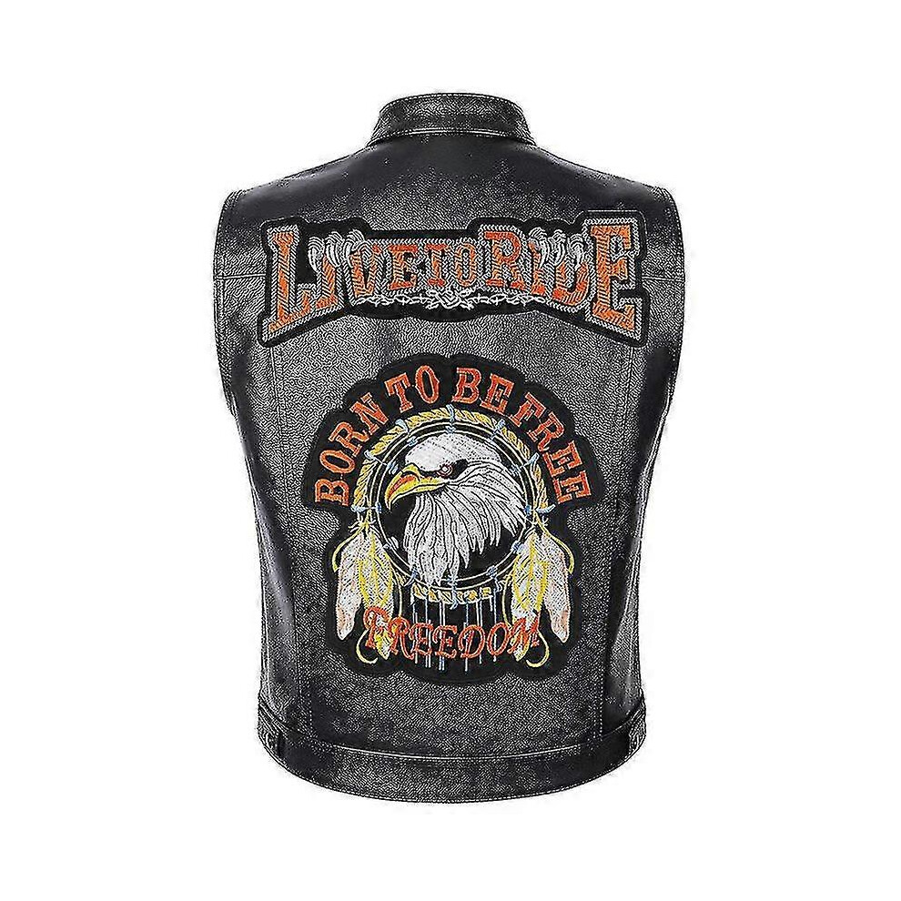 (XL, STYLE 4) Leather Men Motorcycle Classic Retro Eagle Embroidery Vest-image-OPC-PG85BNY-NEW